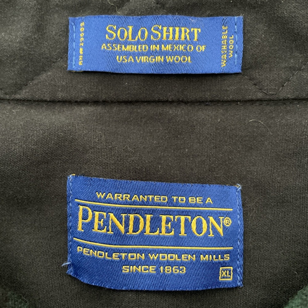 VTG Pendleton SoLo Mens XL Green & Blue Plaid Wool Long Sleeve Button Up USA - Picture 5 of 7